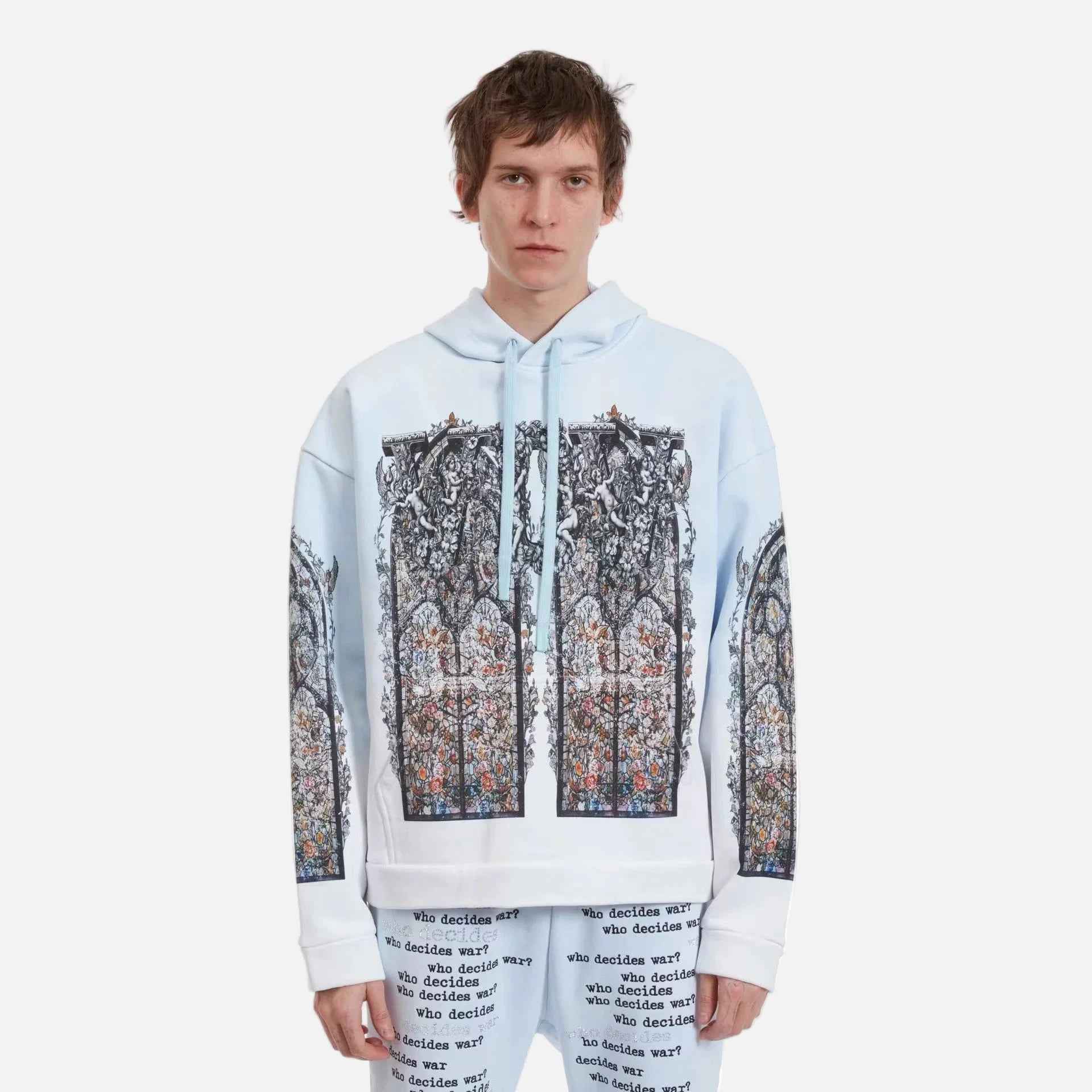 Y2K Blue Gradient Vintage Distressed Hoodie