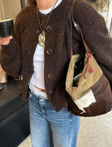 Cardigan marron élégant en maille boutonnée, décontracté