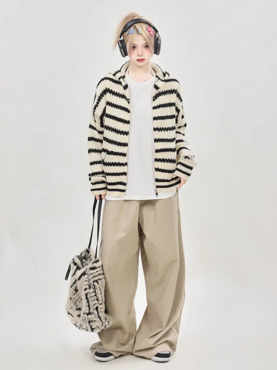 Striped Print Long Sleeve Hooded T-Shirt