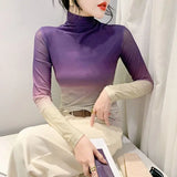 시크한 그라데이션 프린트 메쉬 롱 티셔츠