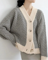 Striped V-Neck Long-Sleeve Thick Cardigan
