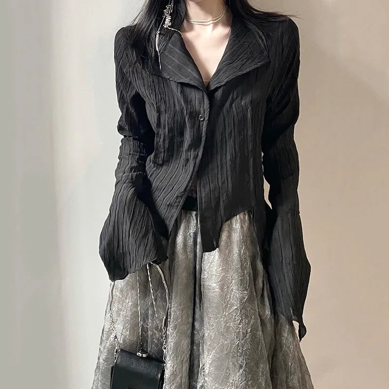 Grunge Gothic Irregular Flare Sleeve Women's Blouse
