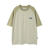 高品質ストライプ柄ゆったりカジュアル夏Tシャツ