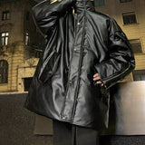 Dicke Hip-Hop-Jacke aus Kunstleder mit Stehkragen
