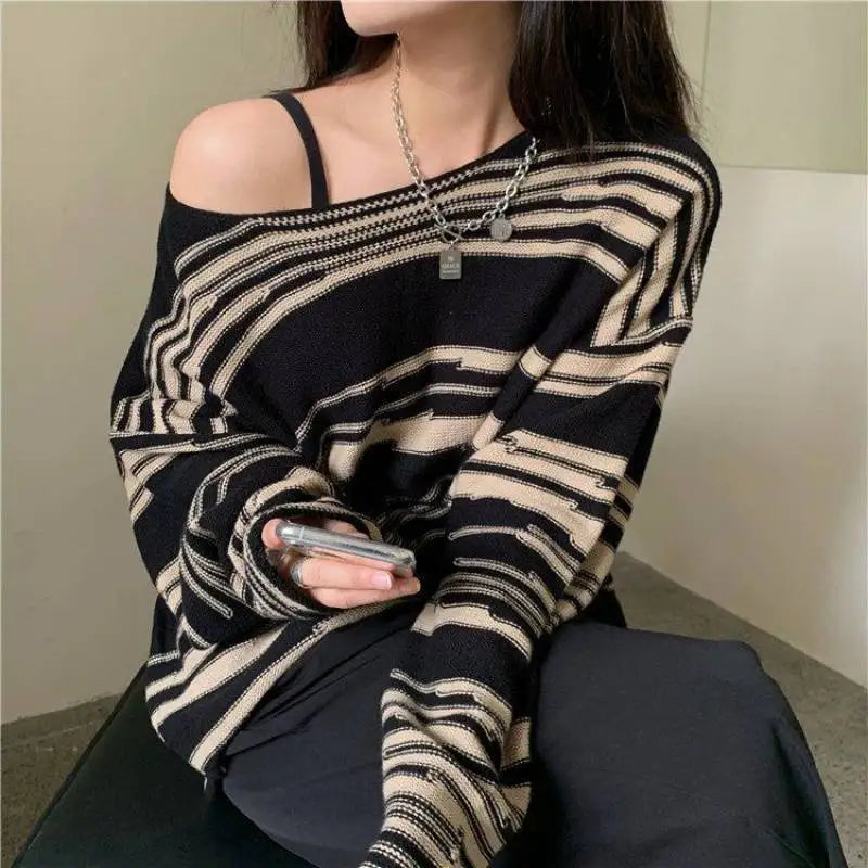 Oversized Striped Gothic Long Sleeve Sweater