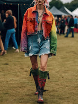Y2K Distressed Cropped Denim Jacket