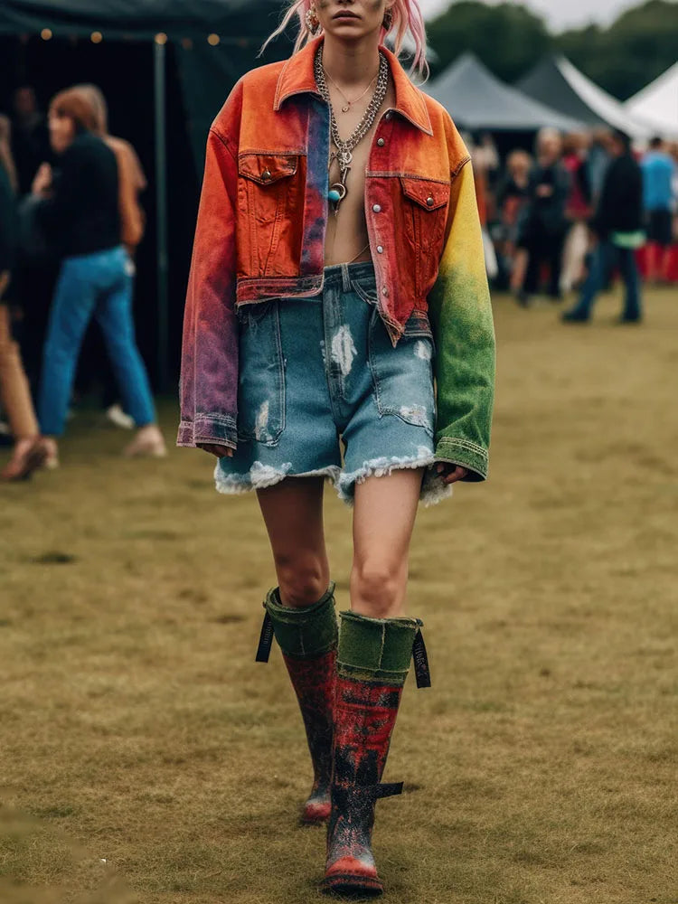 Y2K Distressed Cropped Denim Jacket