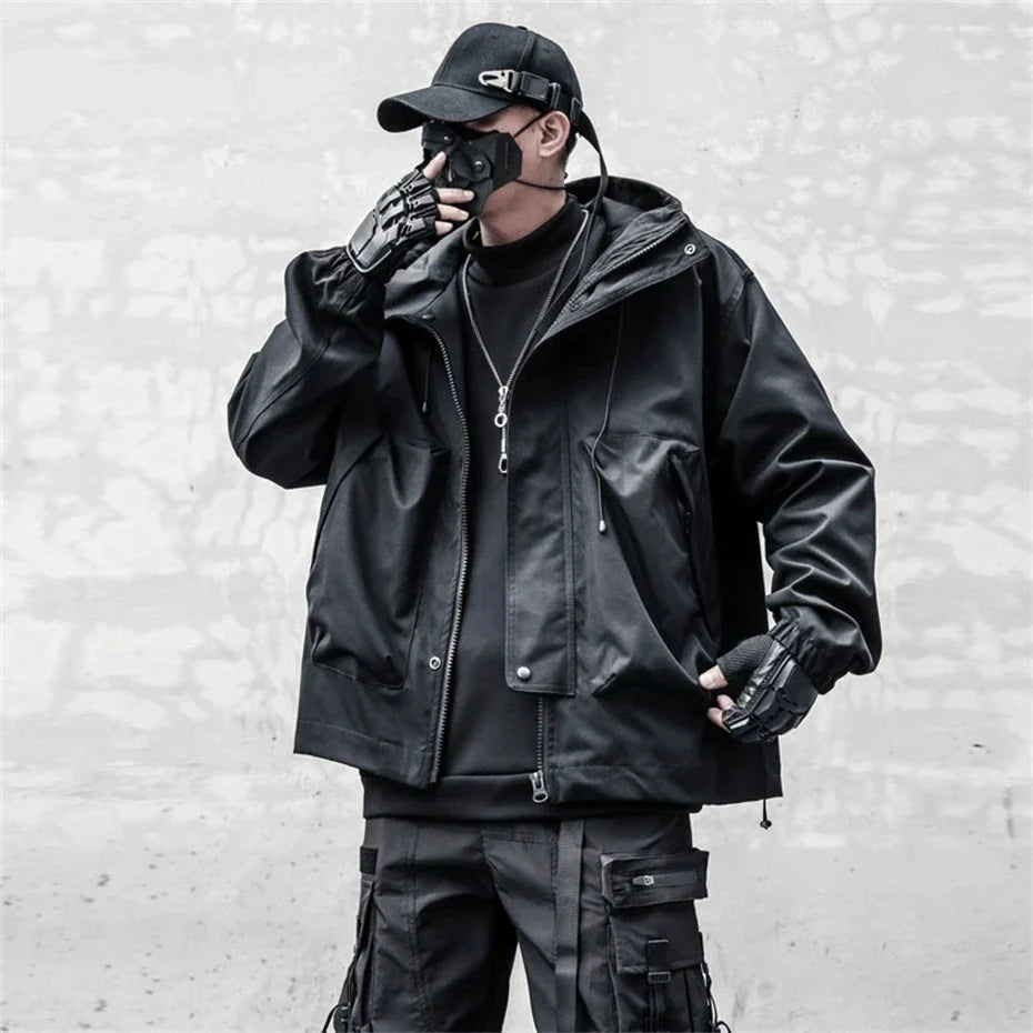 Coupe-vent oversize tactique cargo à capuche