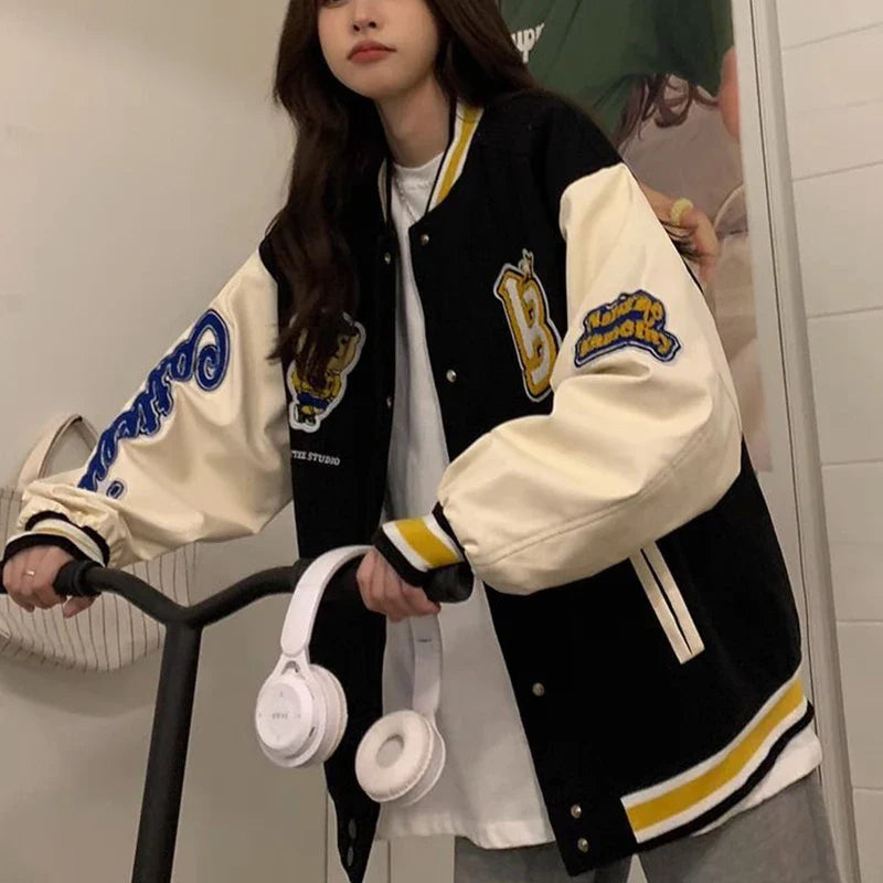 Veste de baseball américaine brodée pour femme