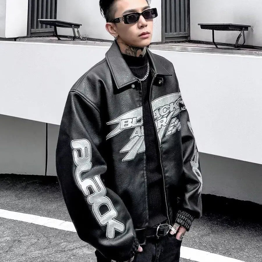 Veste de moto en cuir brodé rétro punk