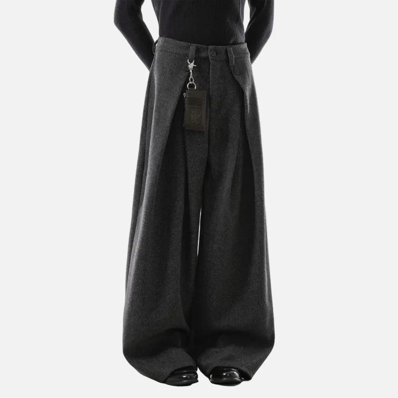 Classic Woolen Pleated Design Suit Wide Leg Pants