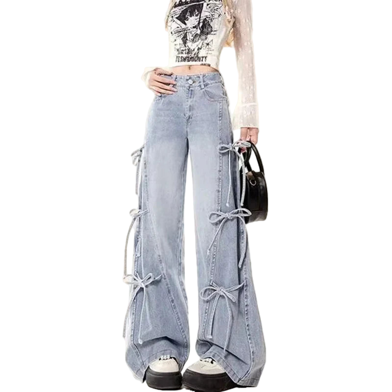 Y2K Bow Bandage Wide-Leg Jeans