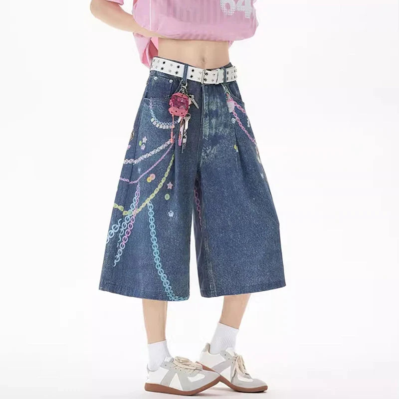 Stylish Loose Straight Cropped Denim Jorts