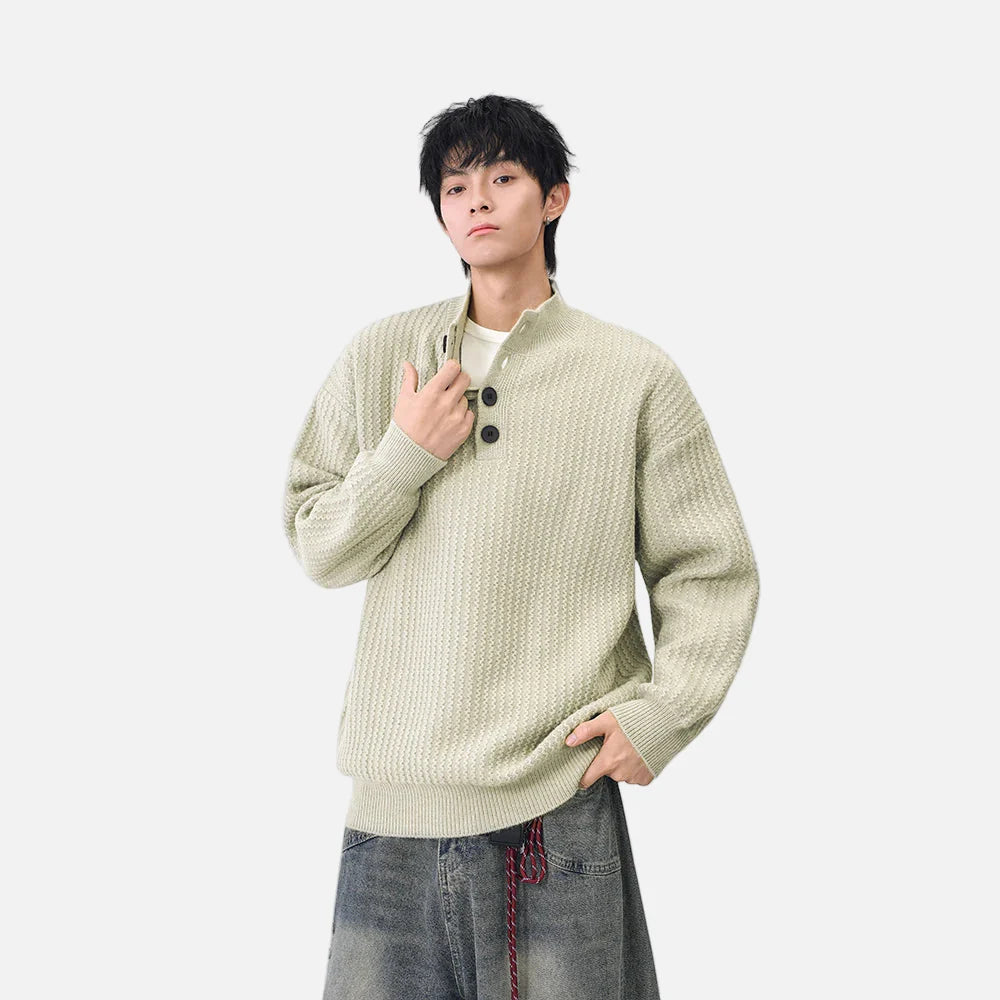 Cozy Mock Neck Waffle Knit Jumper Sweater