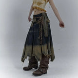 Vintage Grunge Aesthetics Distressed Denim Skirt
