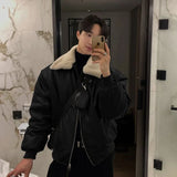 Warme, dicke Winterlederjacke für Herren