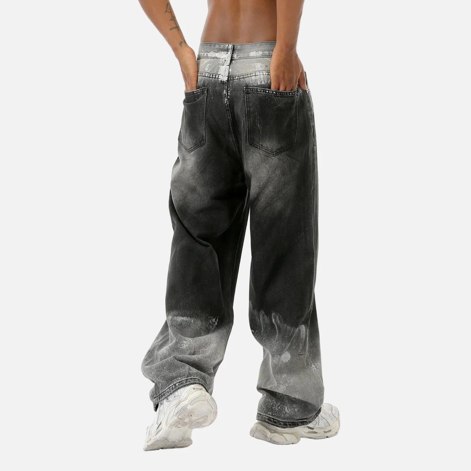 Vintage Washed Black Gray Gradient Jeans
