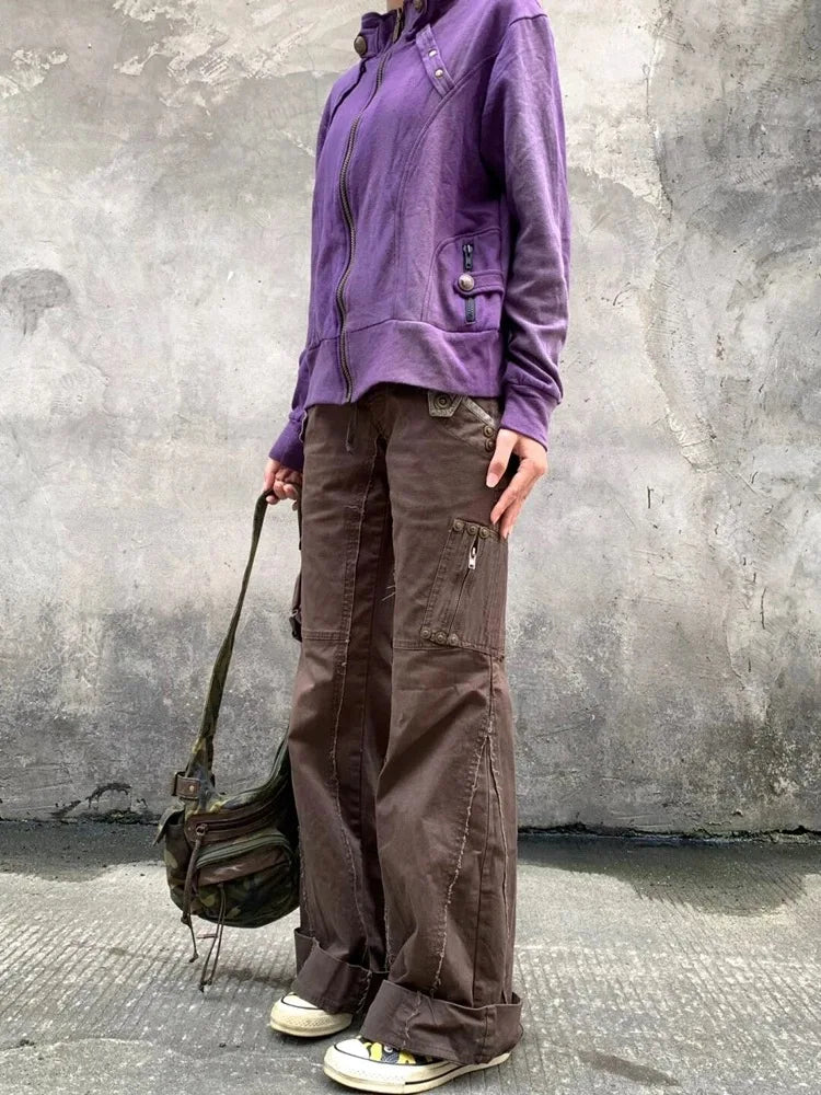 Jean cargo marron slim évasé