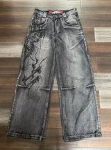 Y2K Embroidered Wide-Leg Jeans