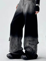 빈티지 블랙 그레이 배기 와이드진