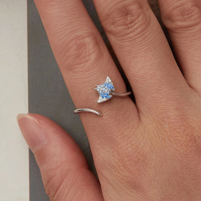 Women Cute Sterling Silver Manta Fish Ring