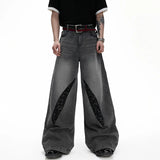 Luxury Sequin Patchwork Wide Leg Jeans