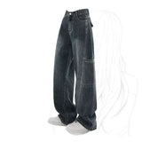 Women Vintage Washed Cargo Wide Leg Jeans