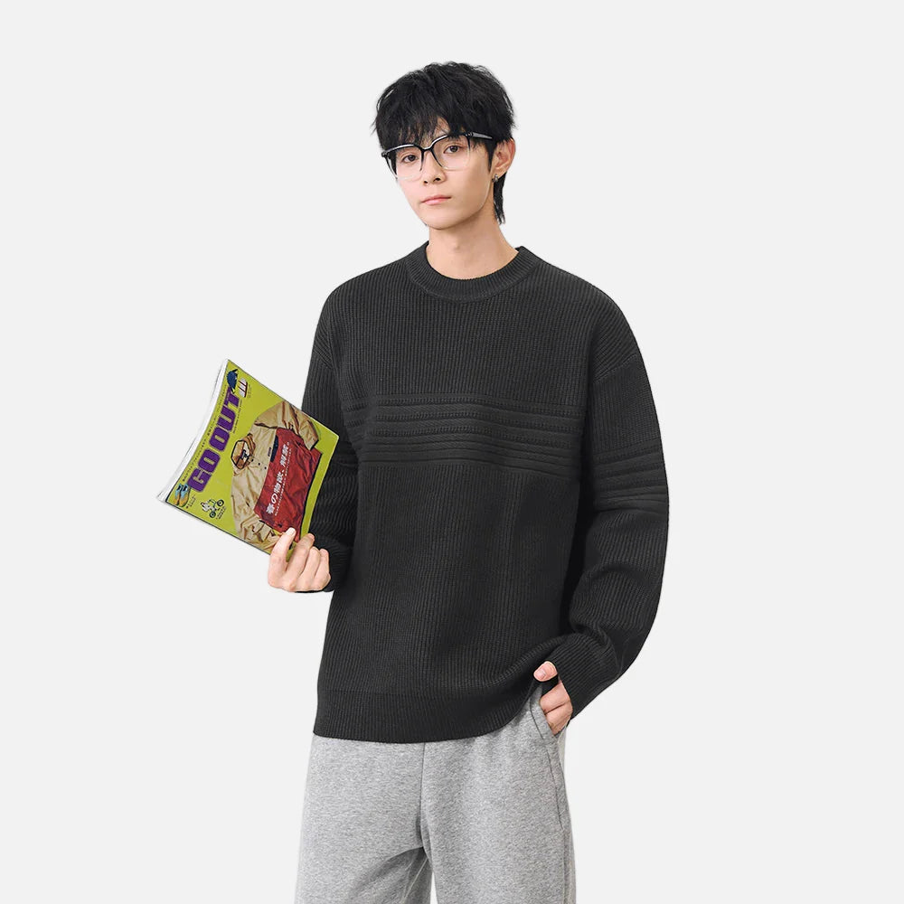 Cozy Textured Striped Crew Neck Sweater