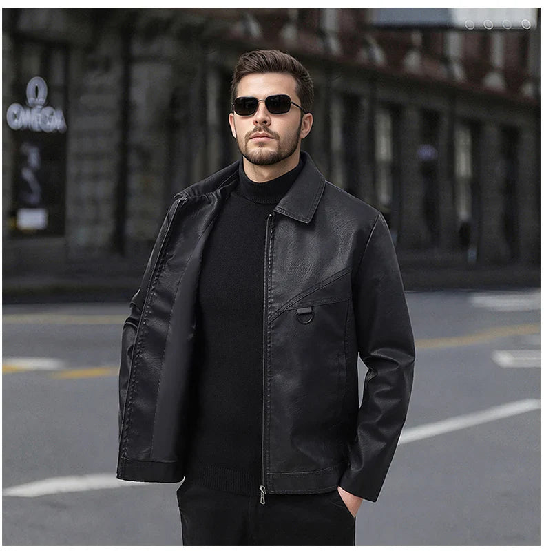 Lederjacke mit schmalem Revers