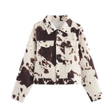Veste boutonnée à manches longues en vache imprimée vintage