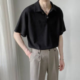Klassisches einfarbiges Polo-Shirt im koreanischen Stil mit Knöpfen