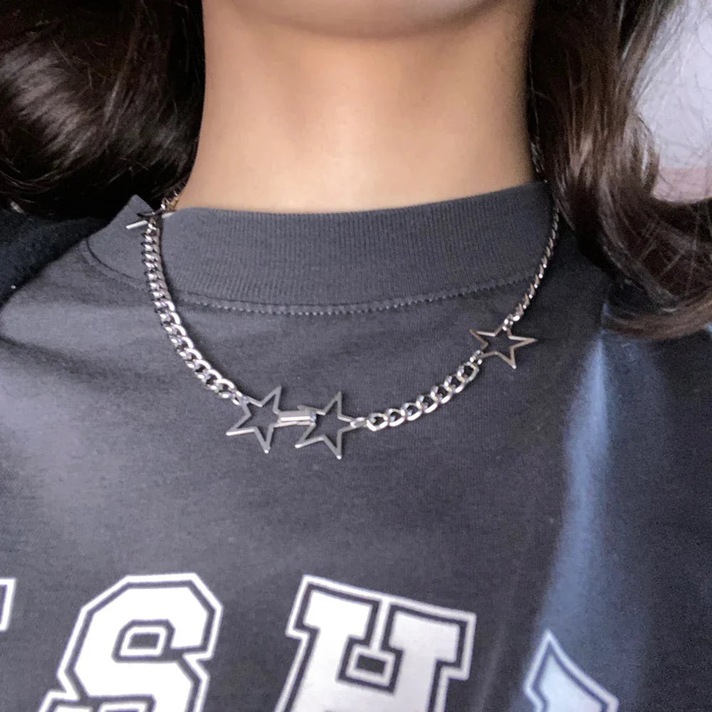Gothic Celestial Star Hollow Choker Necklace