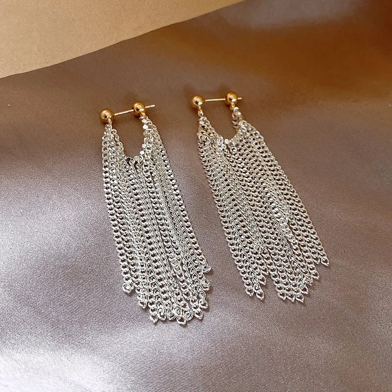 French Romantic Silver Tassel Metal Earring