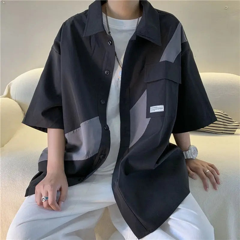 Chemise japonaise décontractée et polyvalente à couleurs contrastées