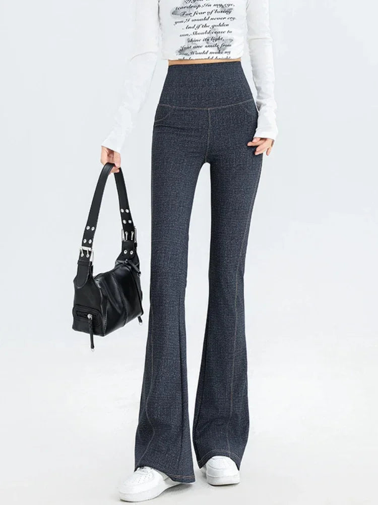 Women High Waist Flared Denim Leggings Jeans