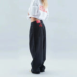 Jeans droits noirs vintage streetwear cool star hip hop
