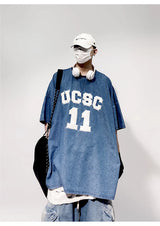 Vintage Embroidered Denim Hip Hop T-Shirt