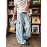 Strapazierfähige blaue Vintage Y2K Cargo-Jeans mit weitem Bein