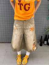 Cozy Oversized Star Washed Denim Jorts