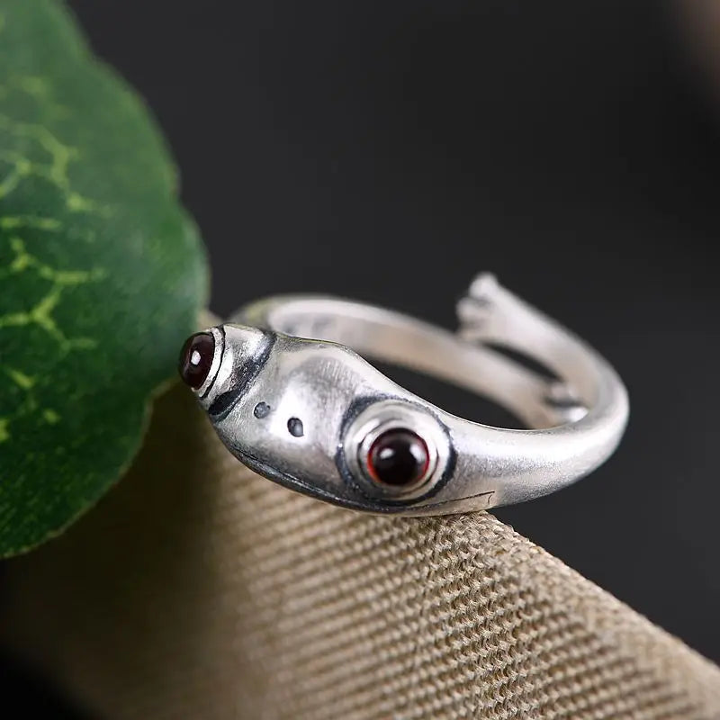 Y2K Red Eye Frog Silver Ring
