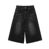 Wide-Leg Black Denim Jorts