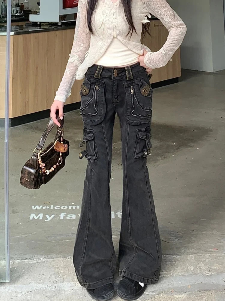 Ausgestellte High-Waist-Jeans aus Denim für Damen