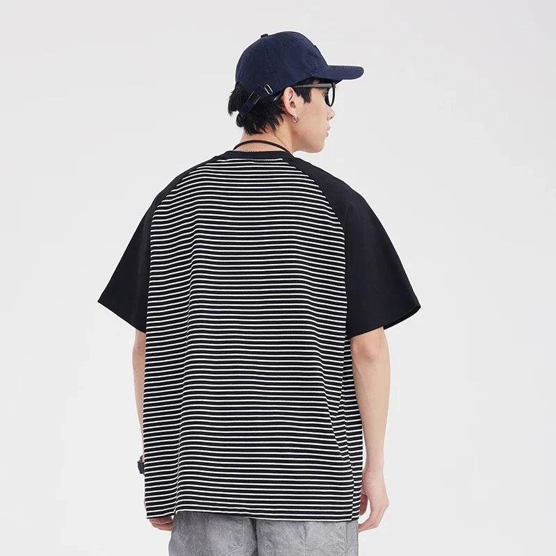 高品質ストライプ柄ゆったりカジュアル夏Tシャツ