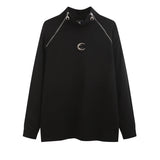 Streetwear Casual Zipper Shoulder Pads Sweatshirt