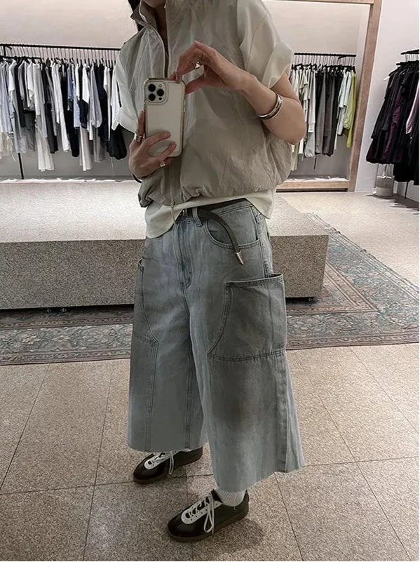 Streetwear Vintage American Style Loose Fit Denim Jorts