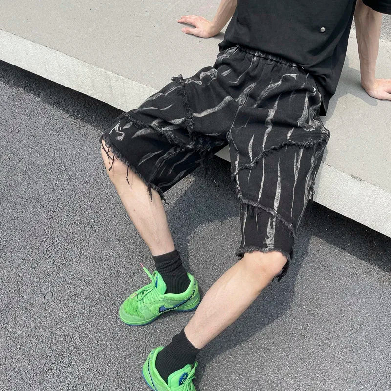 Mens Gothic Ripped Black Denim Jorts