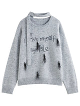Women Luxury Ostrich Hair Embroidered Knit Sweater
