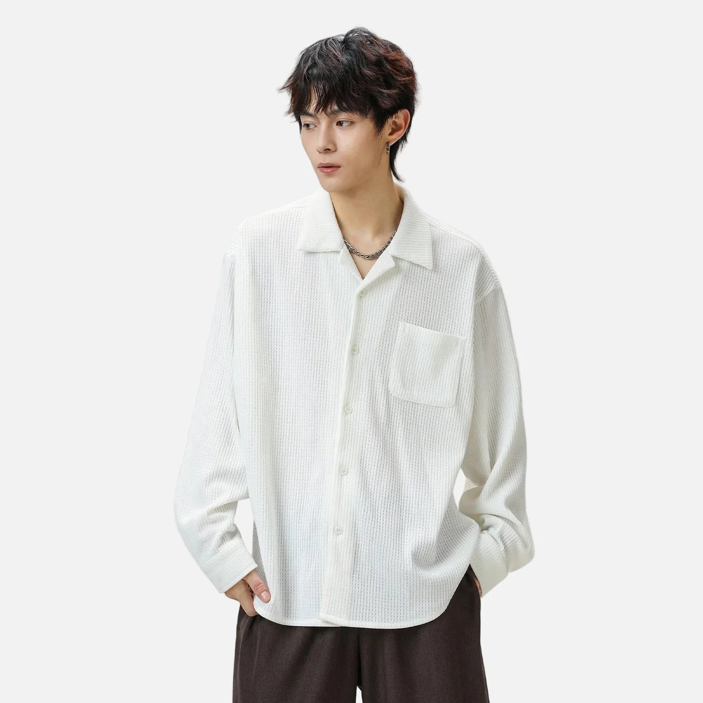 Vintage Oversize-Flanellhemd mit kubanischem Kragen