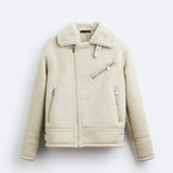 Warme Motorradjacke aus Wildleder mit Revers
