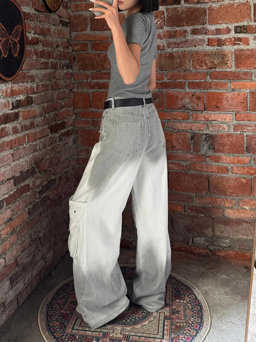 Y2K Retro Gradient Cargo Denim Jeans